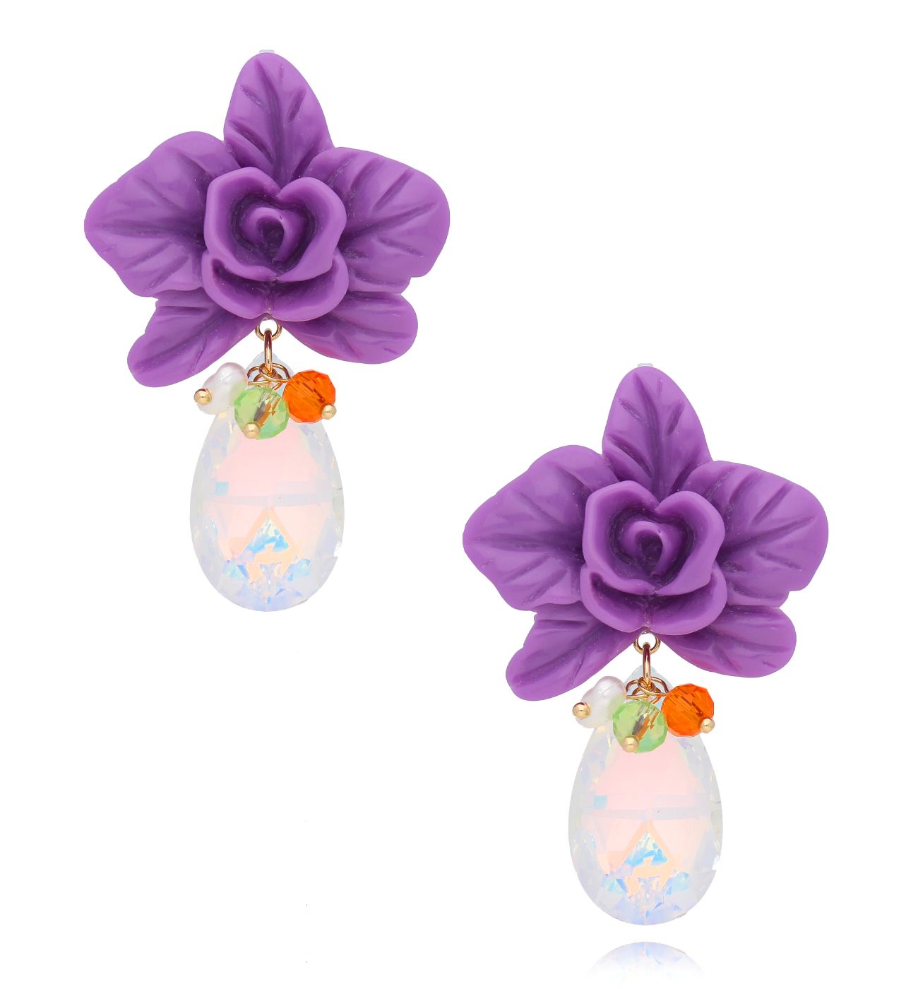 Kolczyki fioletowe kwiaty z kryształami Paradise Bloom KFF0334 - By Dziubeka