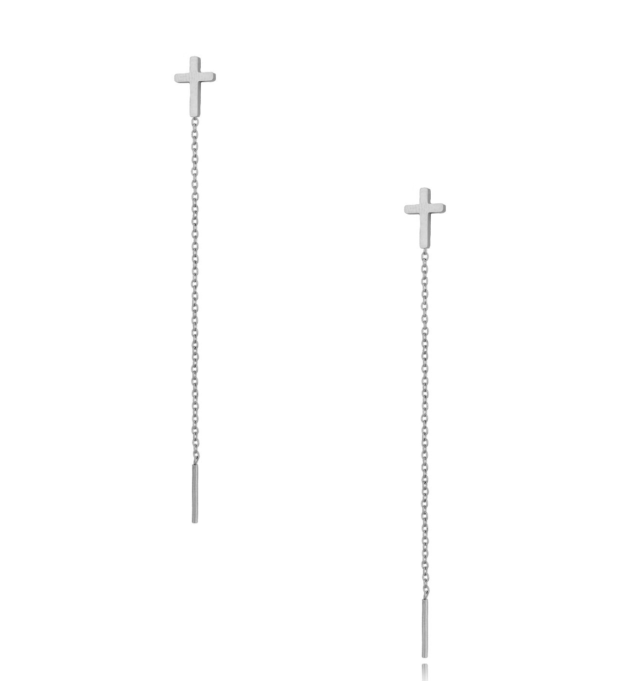 Kolczyki srebrne wiszące Long Cross - By Dziubeka