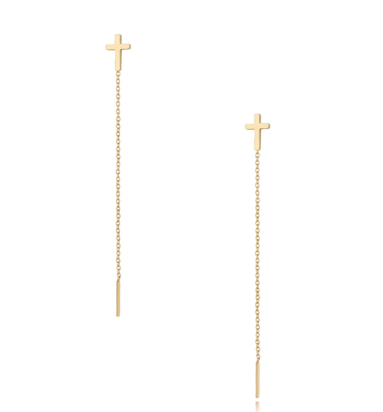 Kolczyki złote wiszące Long Cross - By Dziubeka