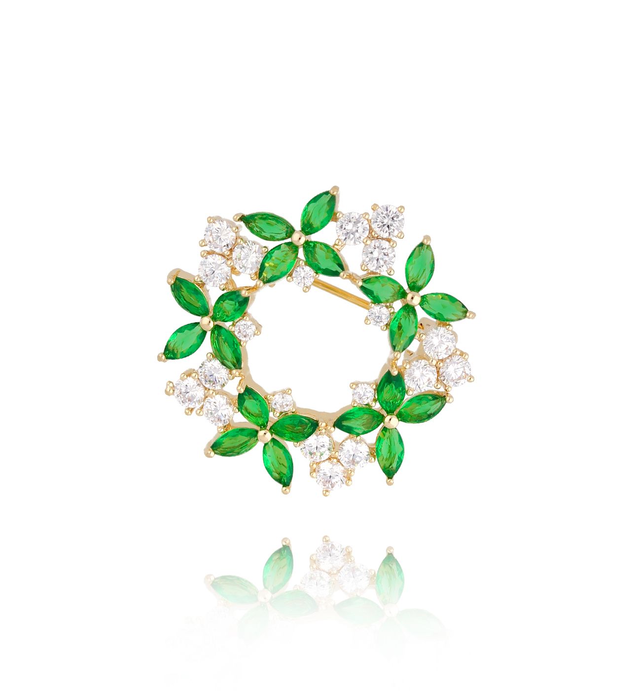 Broszka zielona z kryształami Flowers Glow BRSS0045