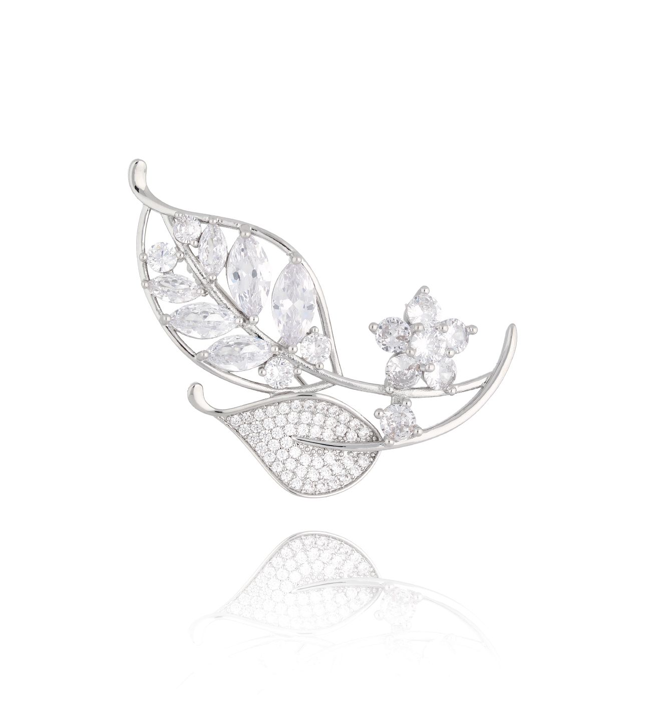 Broszka srebrna z listkami Feuilles d'argent BRSS0237 - By Dziubeka