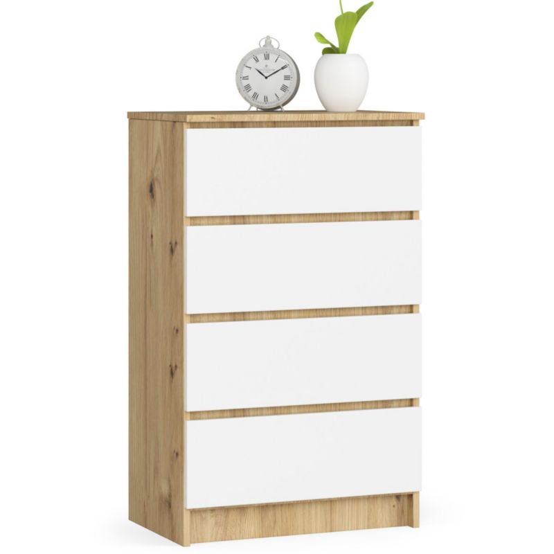 Komoda Akord K60 Dąb Artisan 60 cm 4 szuflady kolor Biały mat 60x40x99 cm 1 szt.
