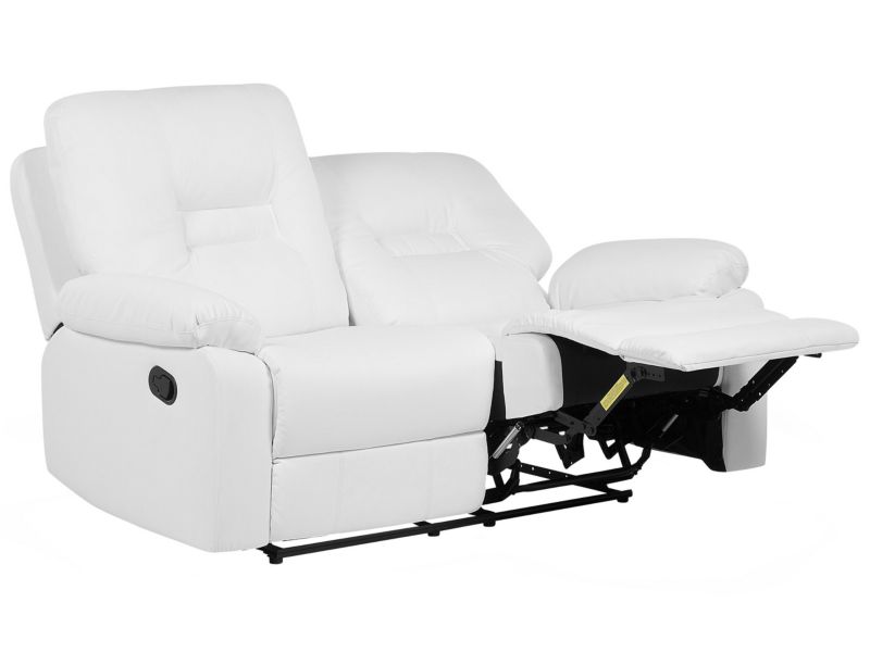 Sofa z manualną funkcją relaksu 2-osobowa ekoskóra biała Bergen 1 szt.