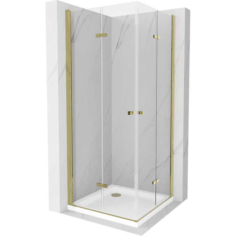 Kabina prysznicowa Mexen Lima Duo składana 90 x 90 cm transparent złota + brodzik Flat
