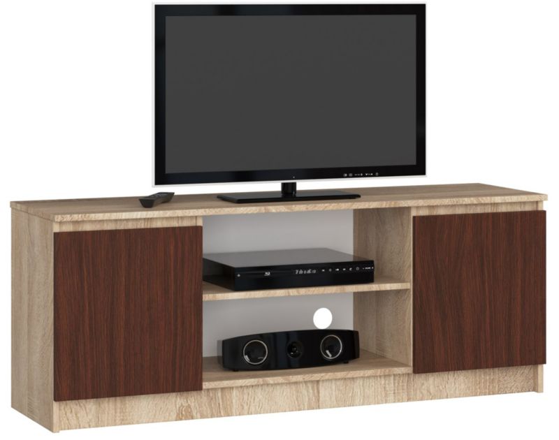 Szafka RTV Akord Dąb Sonoma 140 cm 2 drzwi kolor Wenge mat 2 półki 140x40x55 cm 1 szt.