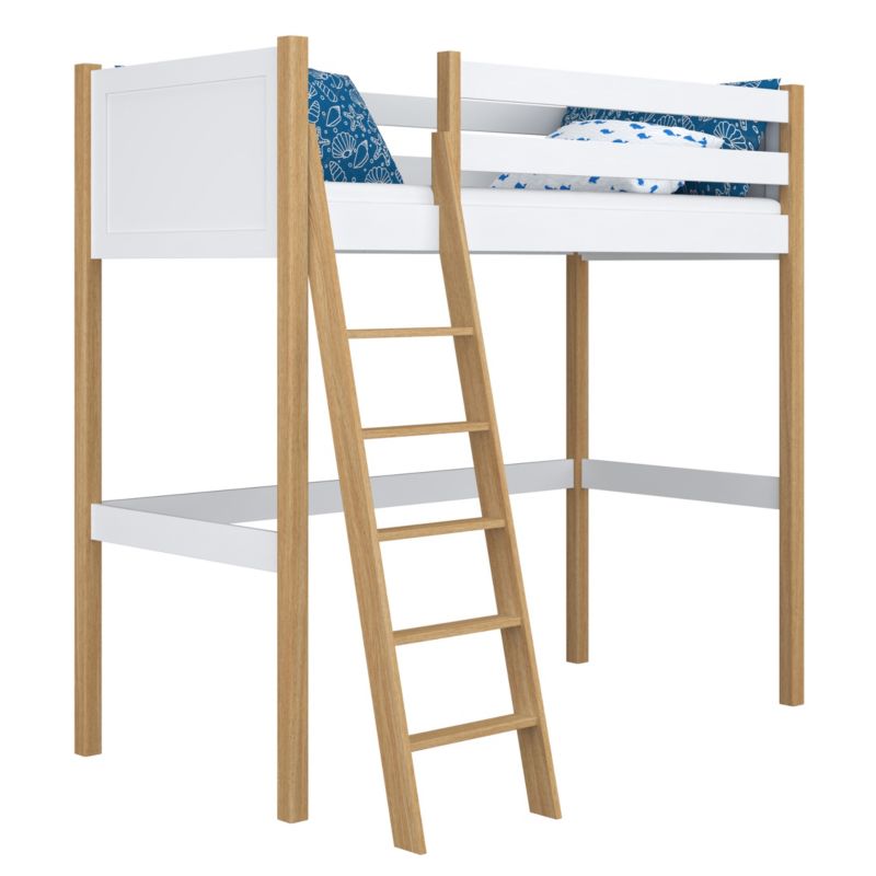 Drewniane łóżko na antresoli N-WOOD N04 120x200 biały / dąb naturalny 1 szt.