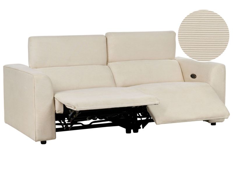 Sofa z elektryczną funkcją relaksu z ładowarką sztruksowa beżowa Ulven 1 szt.