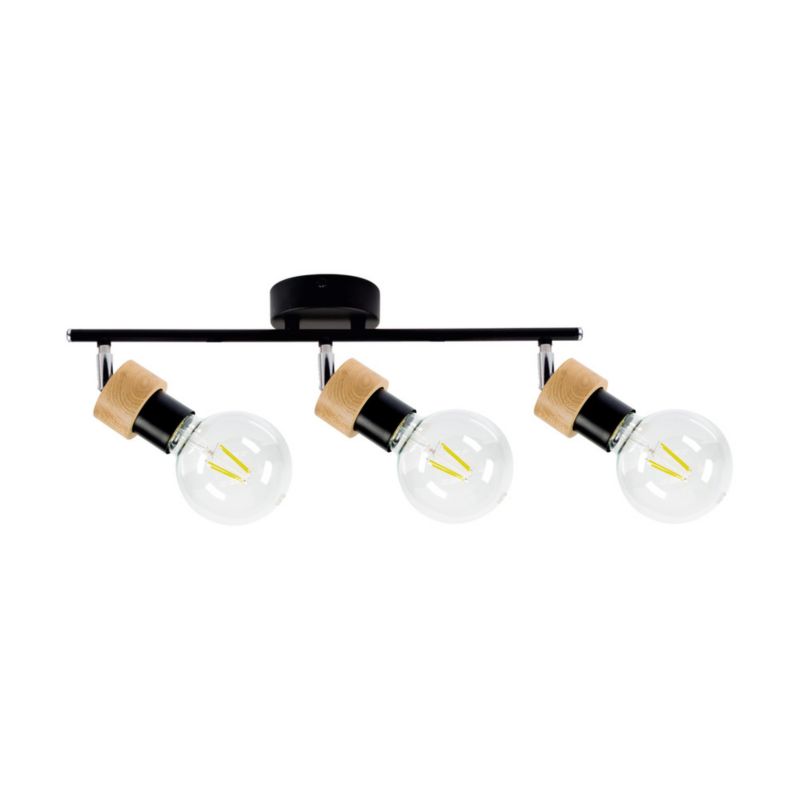 Metalowa Lampa Sufitowa SPOT Light 3xE27 Max.25W Dąb Olejowany FSC, Czarny, Polski Producent, 1 szt.