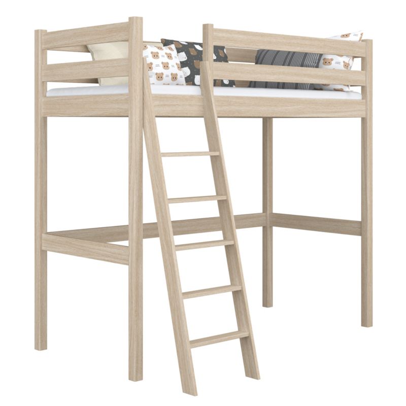 Dębowe łóżko na antresoli N-WOOD N03 100x180 dąb bielony 1 szt.