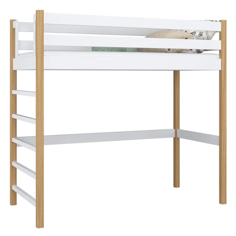 Drewniane łóżko na antresoli N-WOOD N01 120x180 biały / dąb naturalny 1 szt.