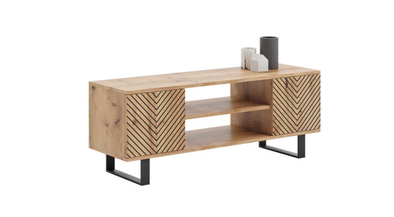 Szafka RTV Kobi 135 cm loft dąb craft złoty - jodełka 1 szt.
