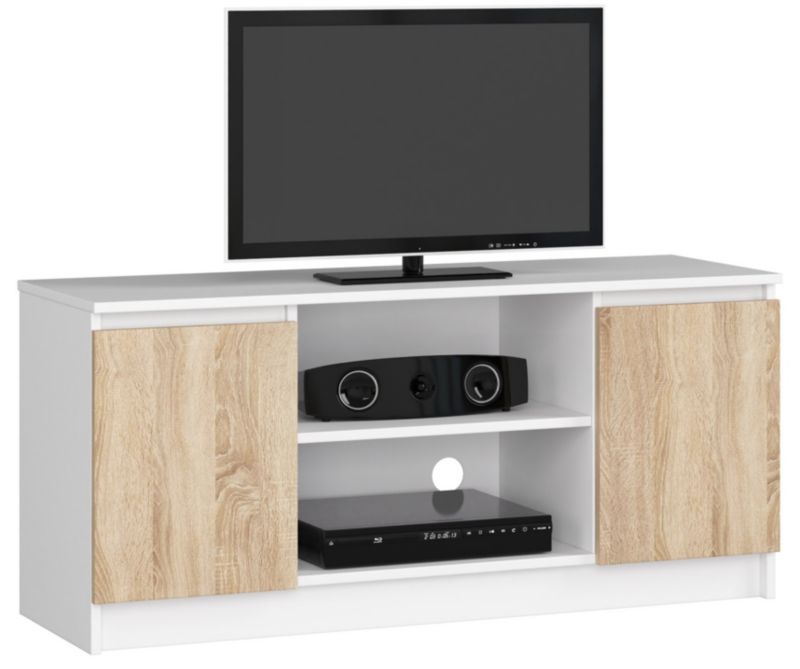 Szafka RTV Akord Biała 120 cm 2 drzwi kolor Dąb Sonoma mat 2 półki 120x40x55 cm 1 szt.