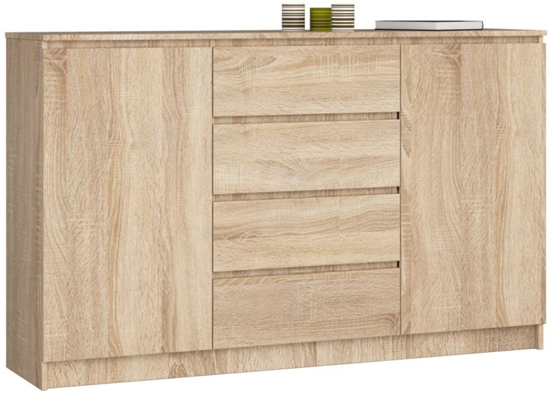 Komoda Akord K160 Dąb Sonoma 160 cm 2 drzwi 4 szuflady kolor Dąb Sonoma mat 4 półki 160x40x99 cm 1 szt.