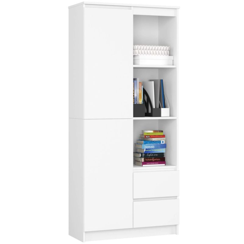 Regał Akord R11 Biały 80 cm 1 drzwi 2 szuflady kolor Biały mat 7 półek 80x35x180 cm 1 szt.