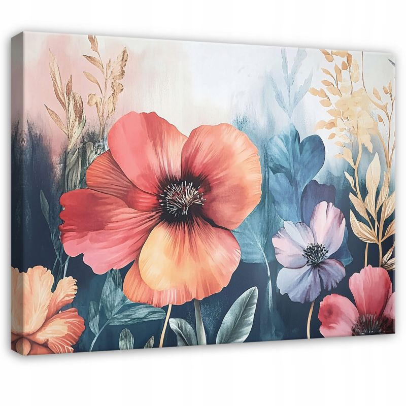 Obraz Na Płótnie Canvas WALLARENA 60x40 cm Dekoracja Ścienna Do Sypialni Salonu Kuchni Kwiaty Polne Pastele 1 szt.