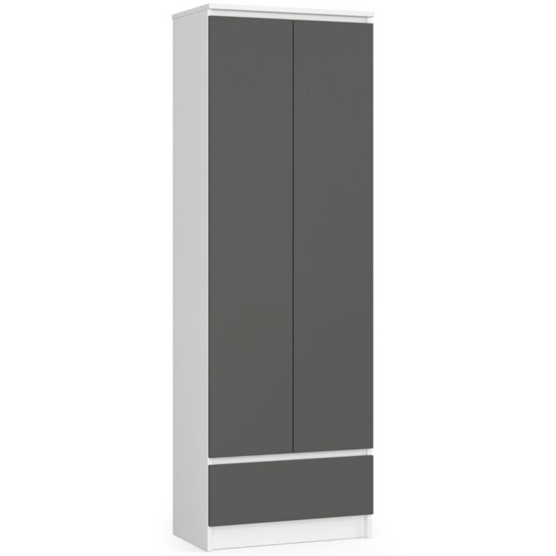 Regał Akord R60 Biały 60 cm 2 drzwi 1 szuflada kolor Grafit Szary mat 4 półki 60x35x180 cm 1 szt.