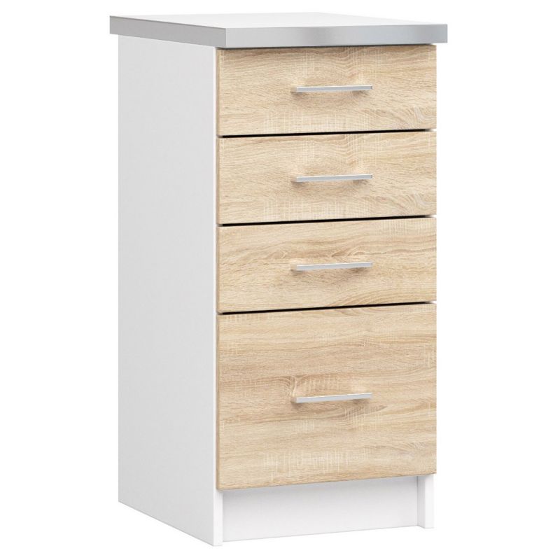 Szafka kuchenna Akord S40 z blatem system Lima Biała 40 cm 4 szuflady kolor Dąb Sonoma mat 40x44,5x82 cm 1 szt.