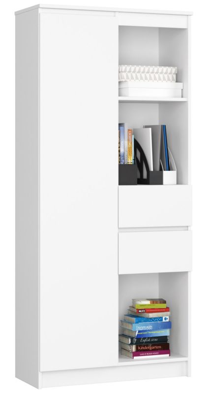 Regał Akord R15 Biały 80 cm 1 drzwi 2 szuflady kolor Biały mat 7 półek 80x35x180 cm 1 szt.