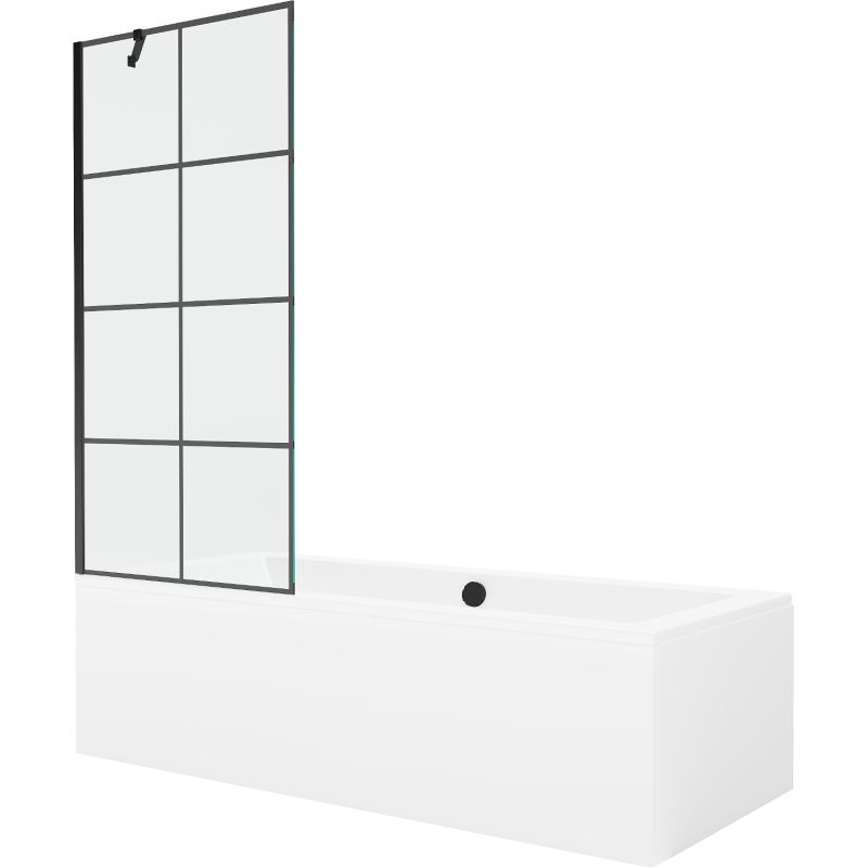 Wanna prostokątna Mexen Cube 170 x 80 cm z obudową i parawanem 1-skrzydłowym 80 cm czarny wzór 550517080X9508007077 1 szt.