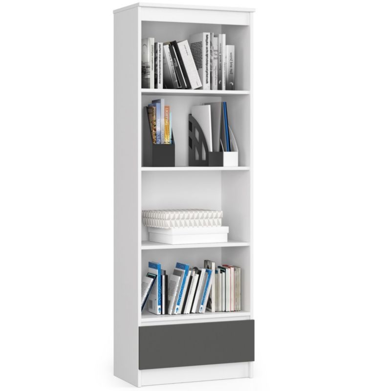 Regał Akord R60 Biały 60 cm 1 szuflada kolor Grafit Szary mat 4 półki 60x35x180 cm 1 szt.