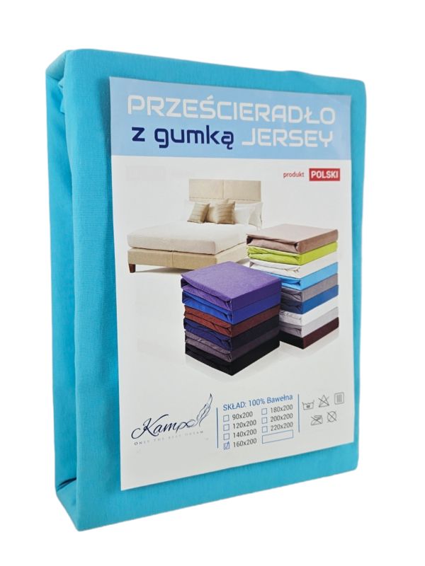 Prześcieradło gumka jersey Kam-Pol bawełna premium 200x220 turkus 1 szt.