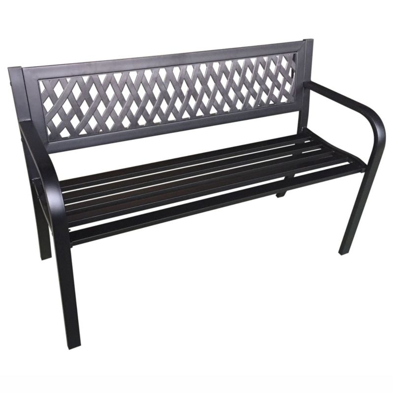 Czarna ławka ogrodowa KAlia ze stalowymi nogami szerokość 122 cm 1 szt.