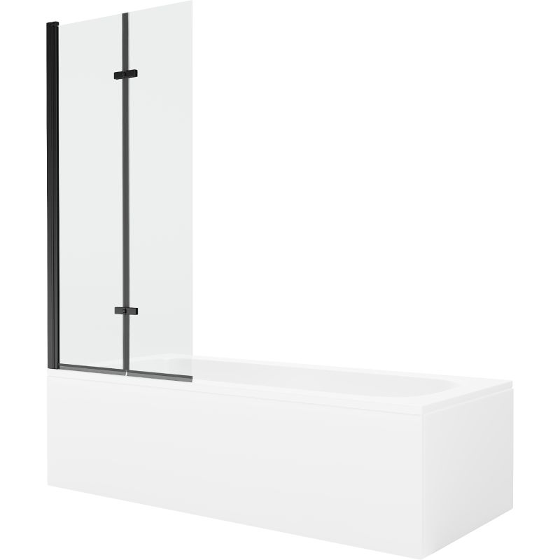Wanna prostokątna Mexen Vega 150 x 70 cm z obudową i parawanem 2-skrzydłowym 80 cm transparent czarny 550115070X9208027000 1 szt.