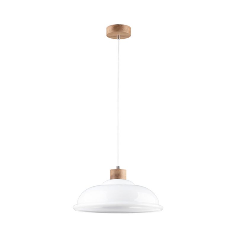 Drewniana Lampa Wisząca SPOT Light 1xE27 Max.60W Dąb Olejowany FSC i Białe Szkło, Polski Producent, 1 szt.