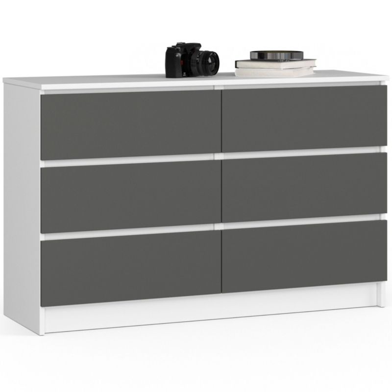 Komoda Akord K120 Biała 120 cm 6 szuflad kolor Grafit Szary mat 120x40x77 cm 1 szt.
