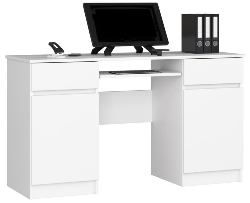 Biurko komputerowe Akord A5 Białe 135 cm 2 drzwi 2 szuflady kolor Biały mat 5 półek 135x50x77 cm 1 szt.