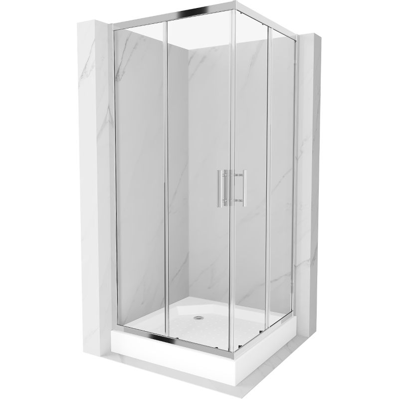 Kabina prysznicowa Mexen Rio kwadratowa 90 x 90 cm transparent chrom + brodzik Rio biały