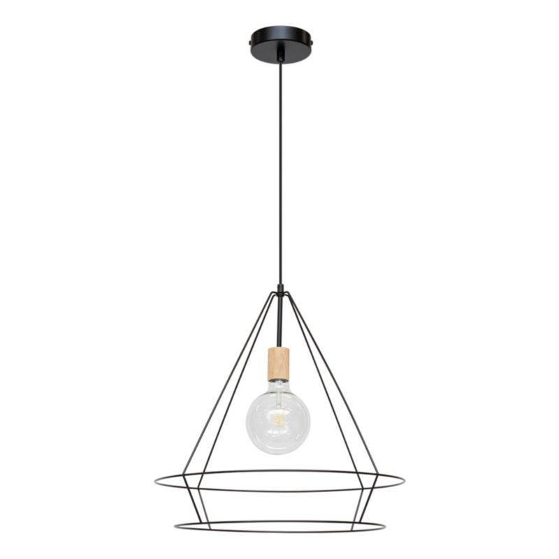 Drewniana Lampa Wisząca SPOT Light 1xE27 Max.60W Dąb Olejowany FSC, Czarny Metalowy Klosz, 1 szt.