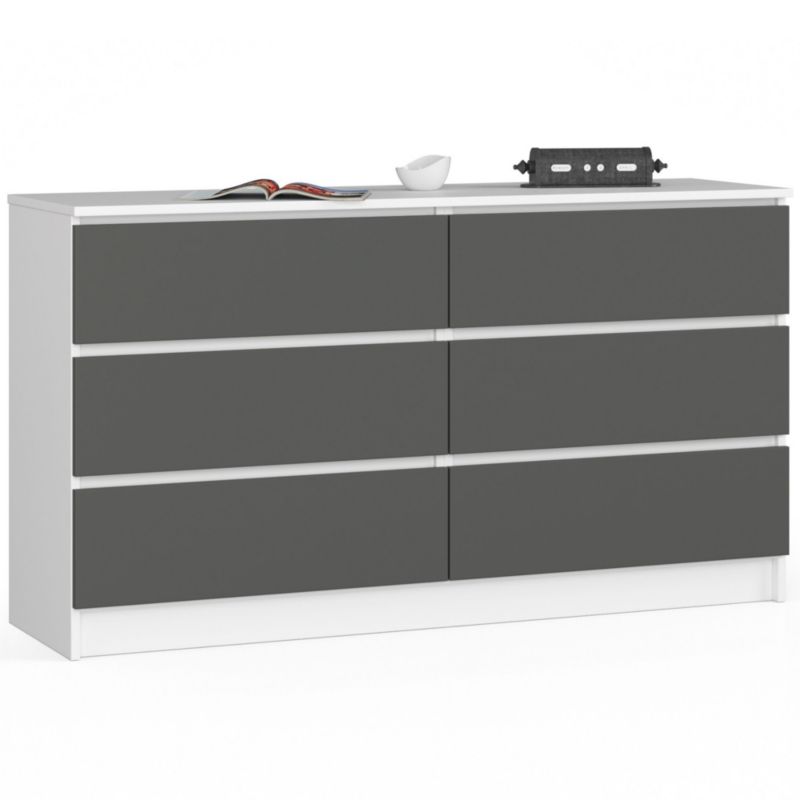 Komoda Akord K140 Biała 138 cm 6 szuflad kolor Grafit Szary mat 138x40x77 cm 1 szt.