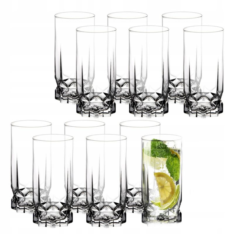 Szklanki KADAX 325ml Do Drinków Napojów Wody Wysokie Zestaw Szklanek 12 szt.
