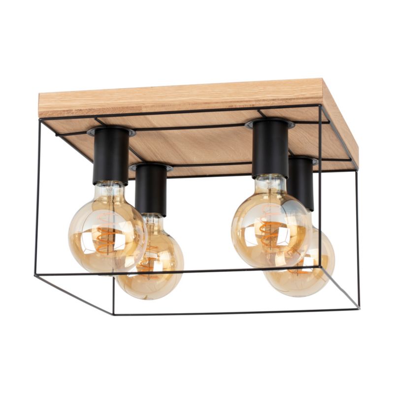 Drewniana Lampa Sufitowa SPOT Light 4xE27 Max.60W Dąb Olejowany FSC z Czarnym Akcentem, Polski Producent, 1szt.