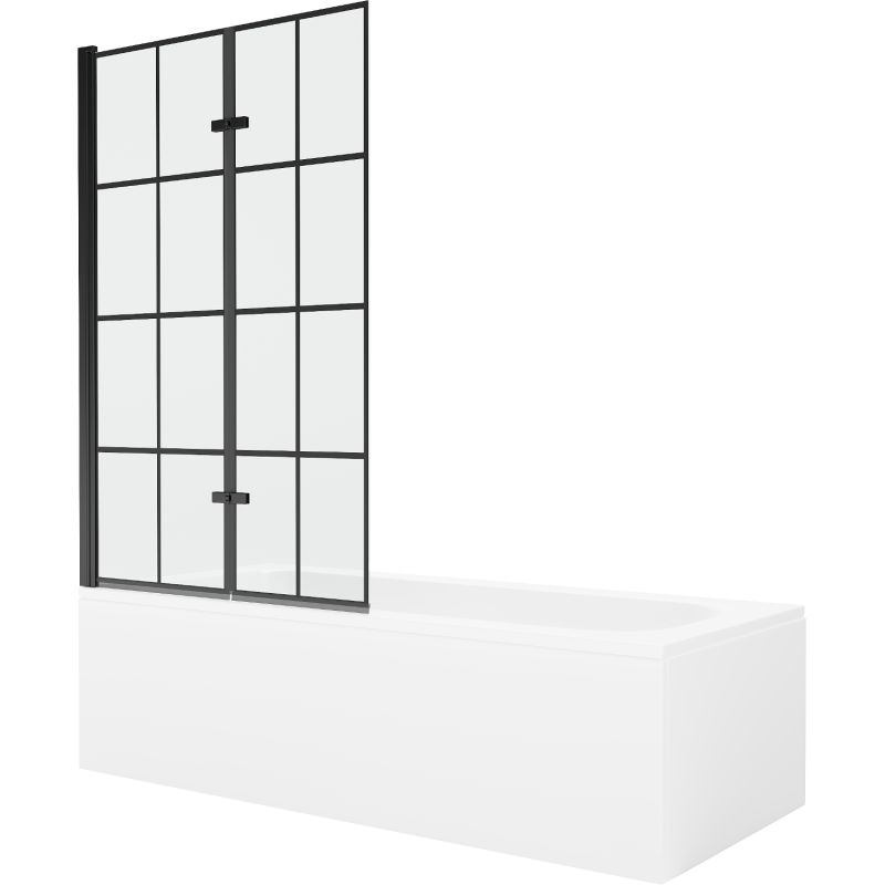 Wanna prostokątna Mexen Vega 170 x 70 cm z obudową i parawanem 2-skrzydłowym 100 cm czarny wzór 1 szt.