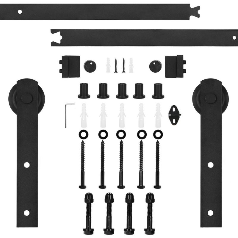 System do drzwi przesuwnych Springos 183 cm prowadnica do 100 kg, barn door stal czarny 1 szt.