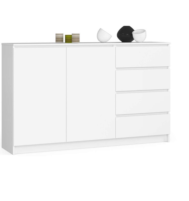 Komoda Akord K013 Biała 160 cm 2 drzwi 4 szuflady kolor Biały mat 2 półki 160x40x99 cm 1 szt.