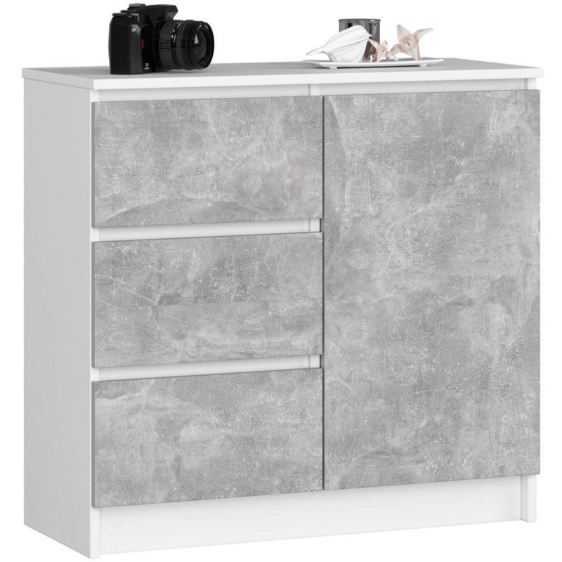 Komoda Akord Jerry Biała 80 cm 1 drzwi 3 szuflady kolor Beton mat 2 półki 80x35x77 cm 1 szt.
