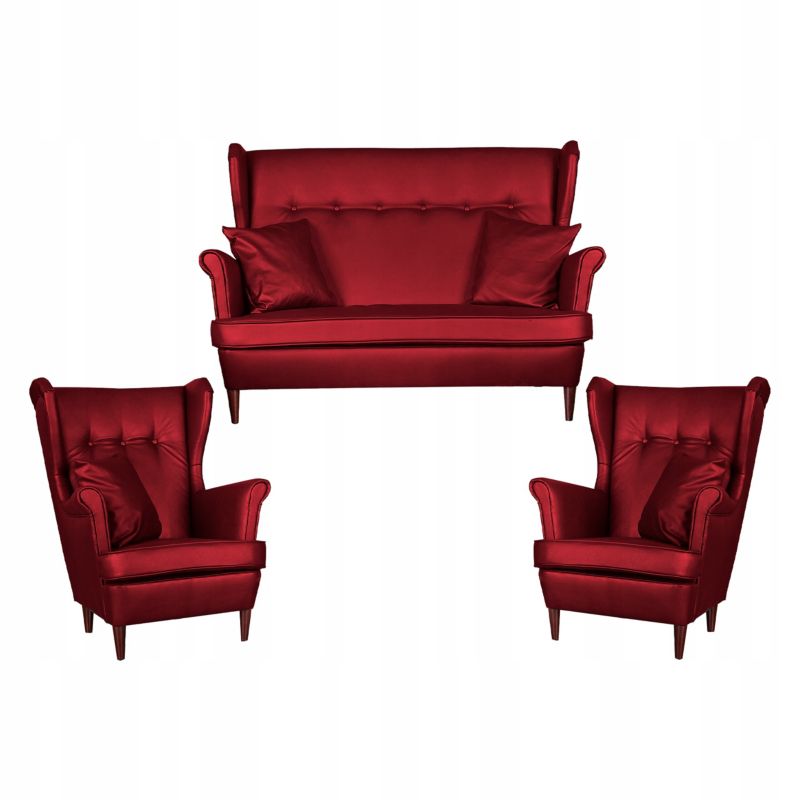Zestaw wypoczynkowy uszak do salonu sofa fotele Family Meble Eco skóra czerwony 1szt