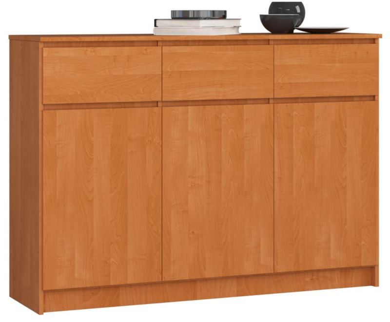 Komoda Akord K140 Olcha 138 cm 3 drzwi 3 szuflady kolor Olcha mat 6 półek 138x40x99 cm 1 szt.