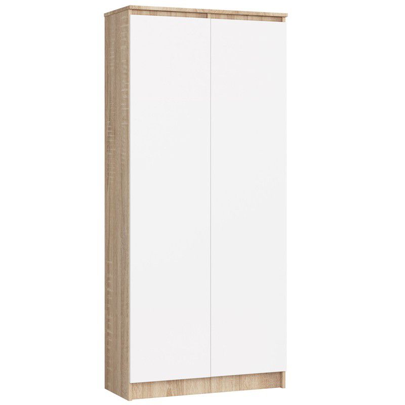 Regał Akord R80 Dąb Sonoma 80 cm 2 drzwi kolor Biały mat 8 półek 80x35x180 cm 1 szt.