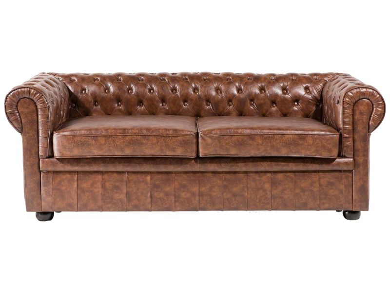 Sofa 3-osobowa ekoskóra brązowa Chesterfield 1 szt.