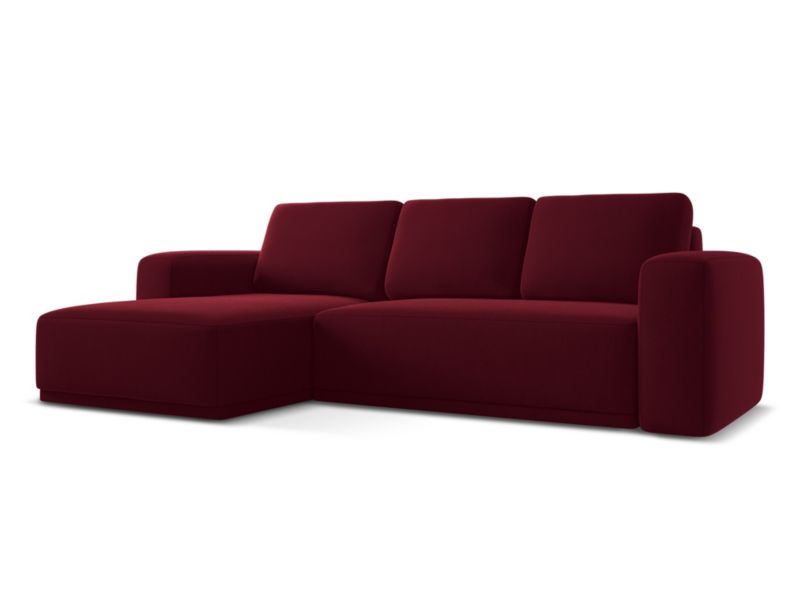 Narożnik lewostronny z funkcją spania Makamii Kaila z weluru 258x160 cm burgundowy 1 szt.
