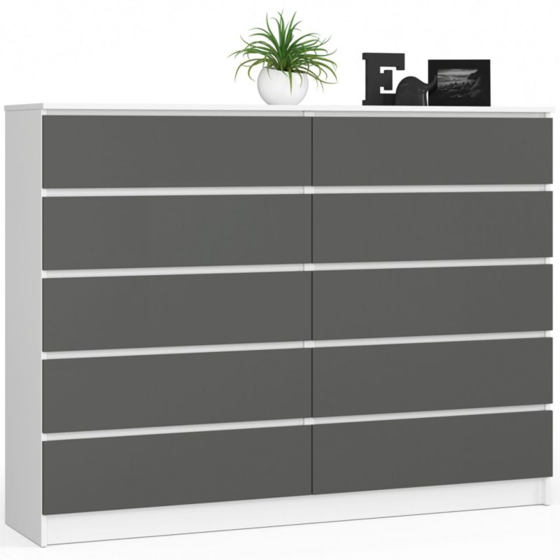 Komoda Akord K160 Biała 160 cm 10 szuflad kolor Grafit Szary mat 160x40x121 cm 1 szt.