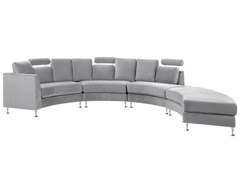 Sofa półokrągła 7-osobowa modułowa welurowa jasnoszara Rotunde 1 szt.