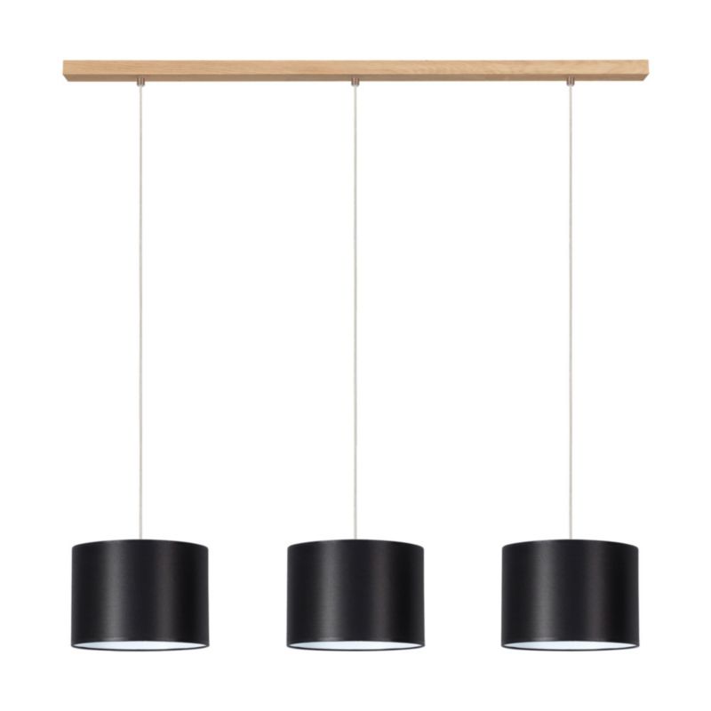 Drewniana Lampa Wisząca SPOT Light 3xE27 Max.40W Dąb Olejowany FSC z Czarnymi Abażurami, Polski Producent, 1 szt.