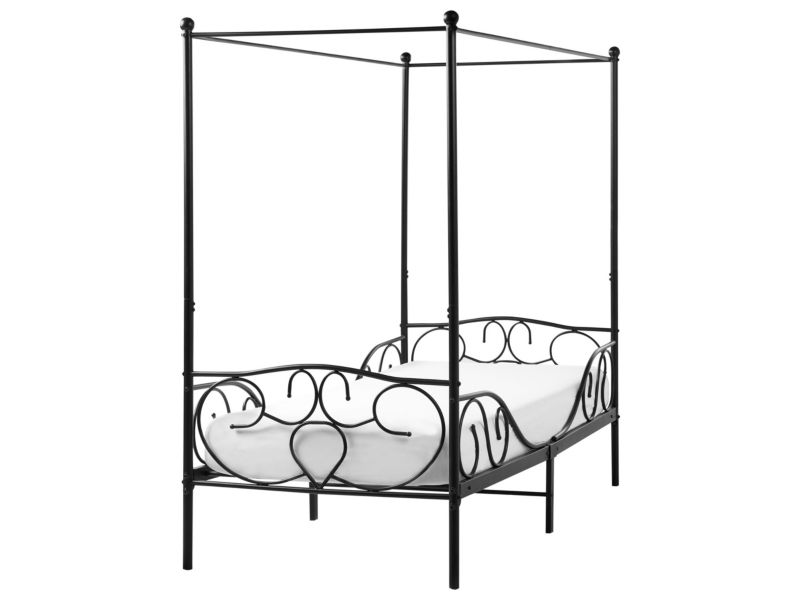 Łóżko z baldachimem Metal Sormery 90 x 200 cm Czarny 1 szt.