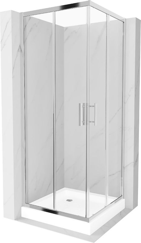 Kabina prysznicowa Mexen Rio kwadratowa 70 x 70 cm transparent chrom + brodzik Rio biały