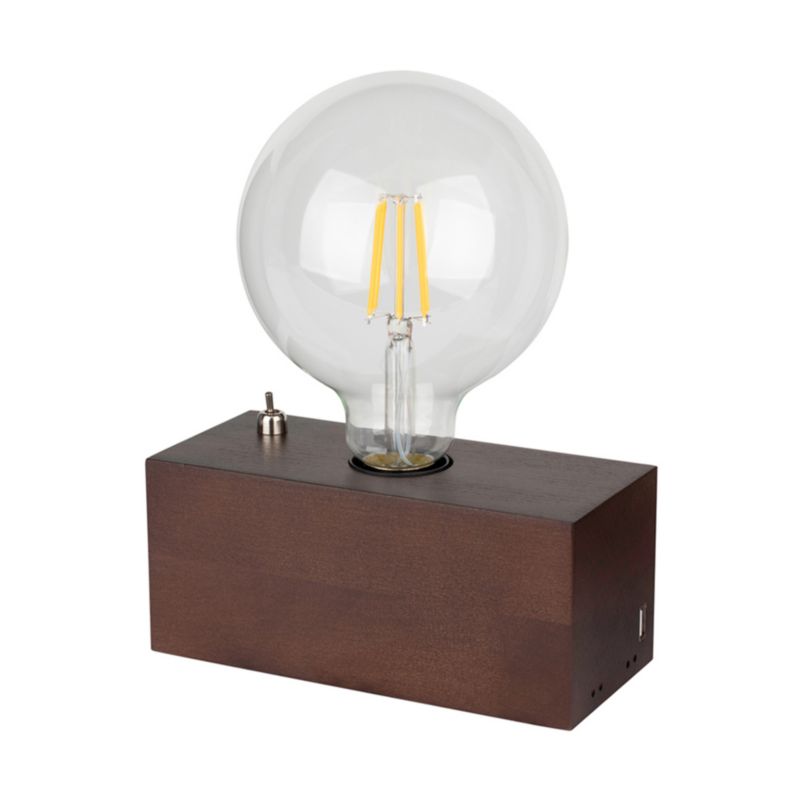 Drewniana Lampa Stołowa SPOT Light 1xE27 Max.25W Drewno Bukowe Orzechowe FSC z Zintegrowaną Ładowarką USB, 1 szt.
